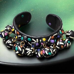 Polymee Polka Dot Cuff Bracelet with Dangling Beads – 2.375” Diameter, 1”‎ Gap
